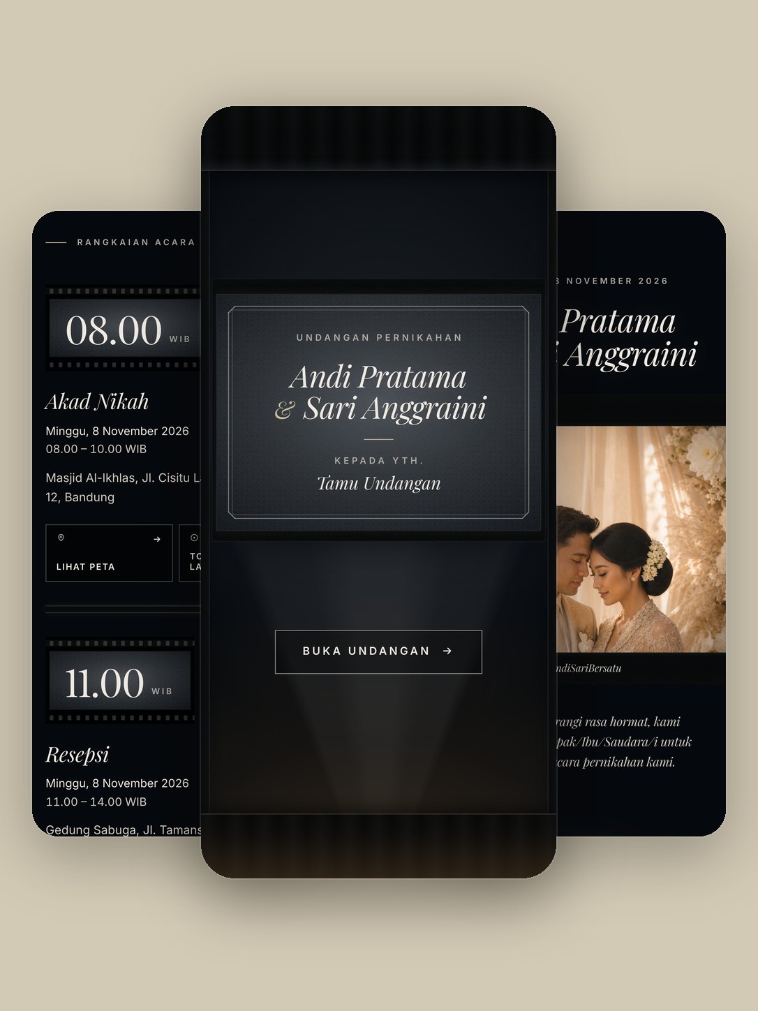 Contoh undangan dengan template Noctura